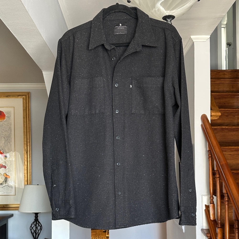Junk Food Clothing Speckled Black Button Down Shirt Sz L